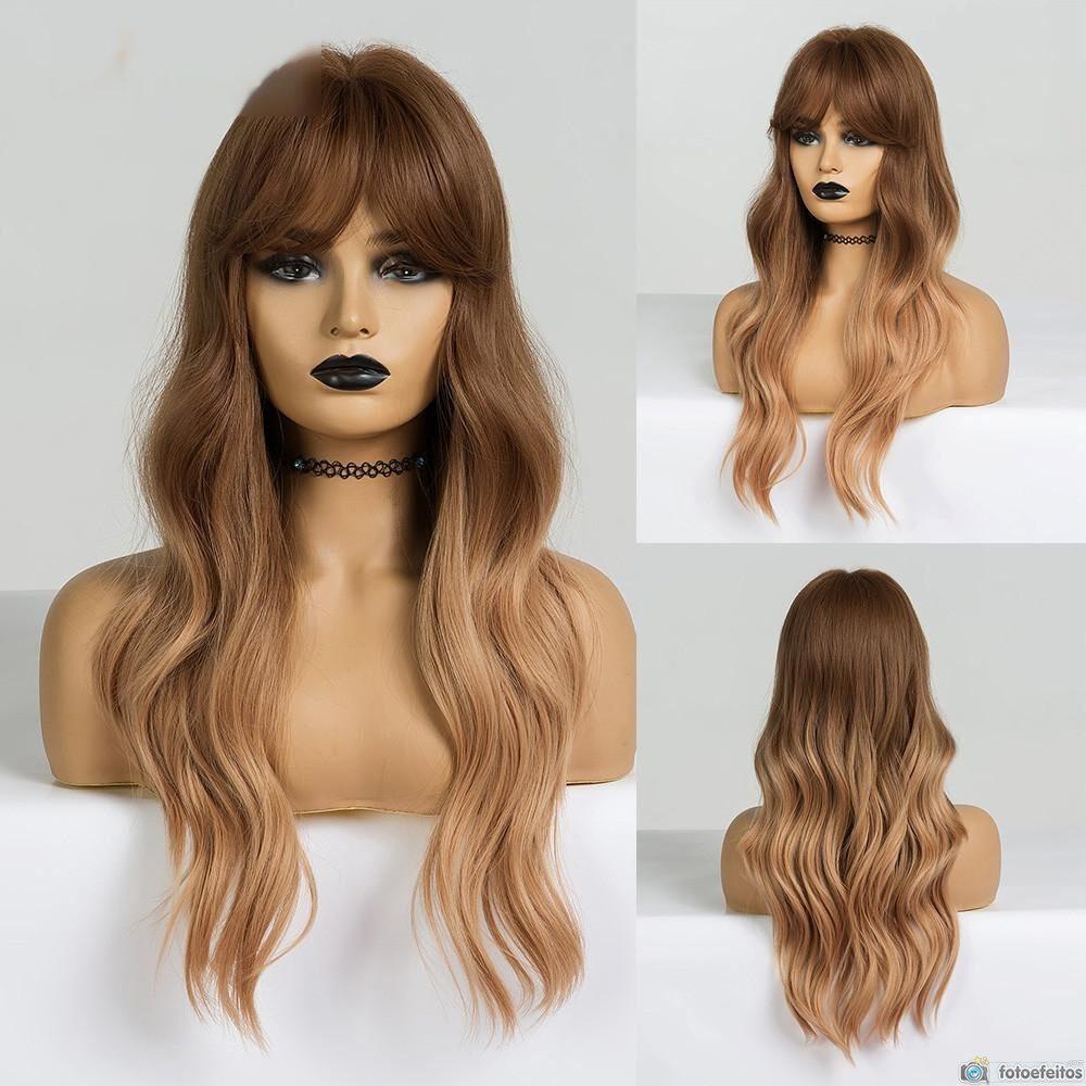 Lace Wig Com Franja Acobreado 65cm