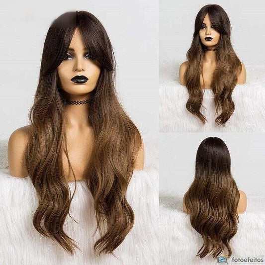 Lace Wig Com Franja Castanho Médio 65cm