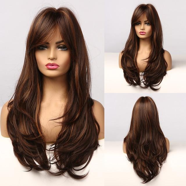 Lace Wig Com Franja  Chocolate Com Mechas