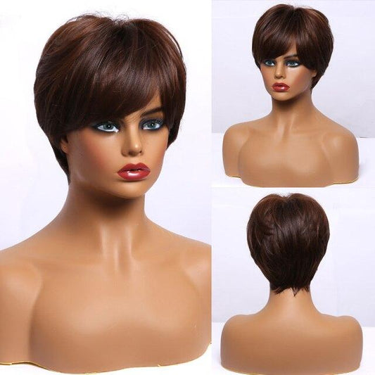 Lace Wig Curta Castanho Escuro Avermelhado