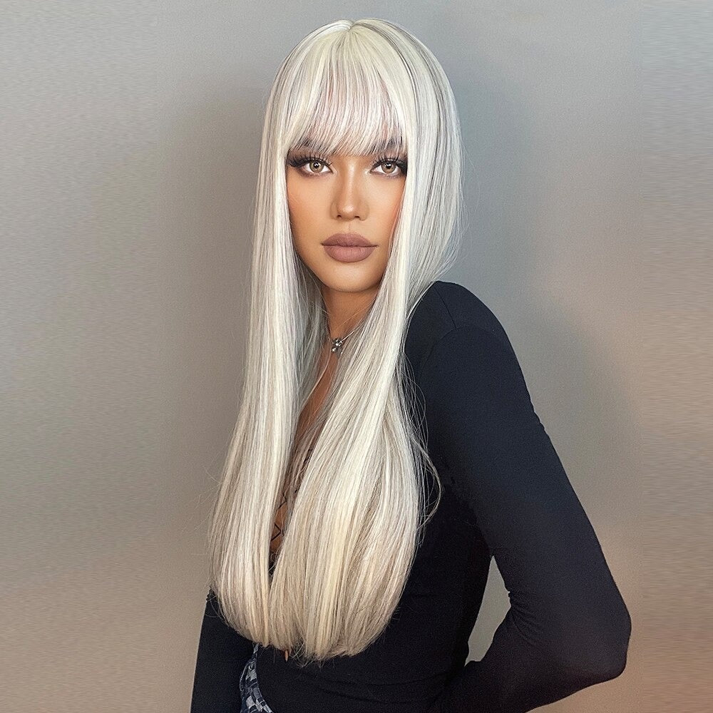 Lace Wig Bianca Fibra Premium com Franja 70cm